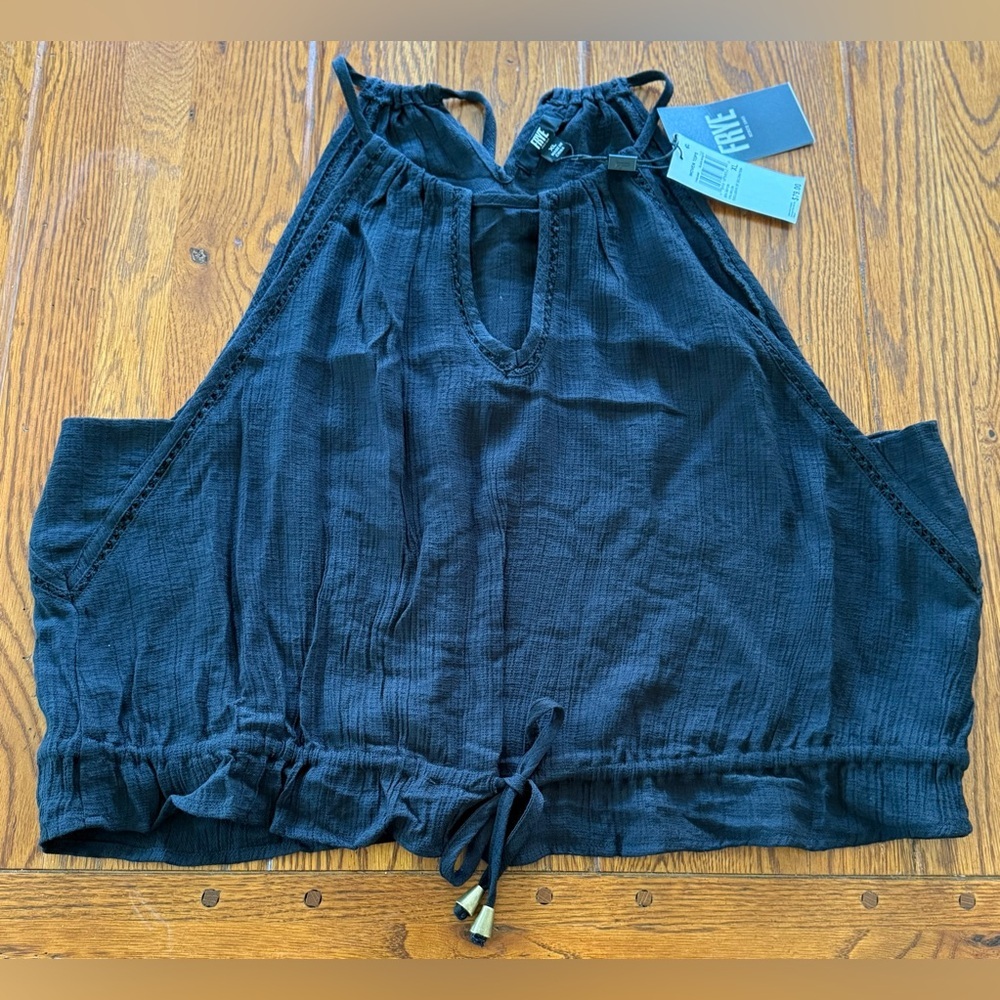 🆕 Frye Black Loose Keyhole Tank Top With Adjustable Tie Bottom